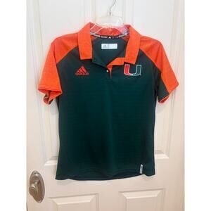 Adidas Miami Hurricanes Polo Shirt Women Large Green Orange Short Sleeve NCAA
